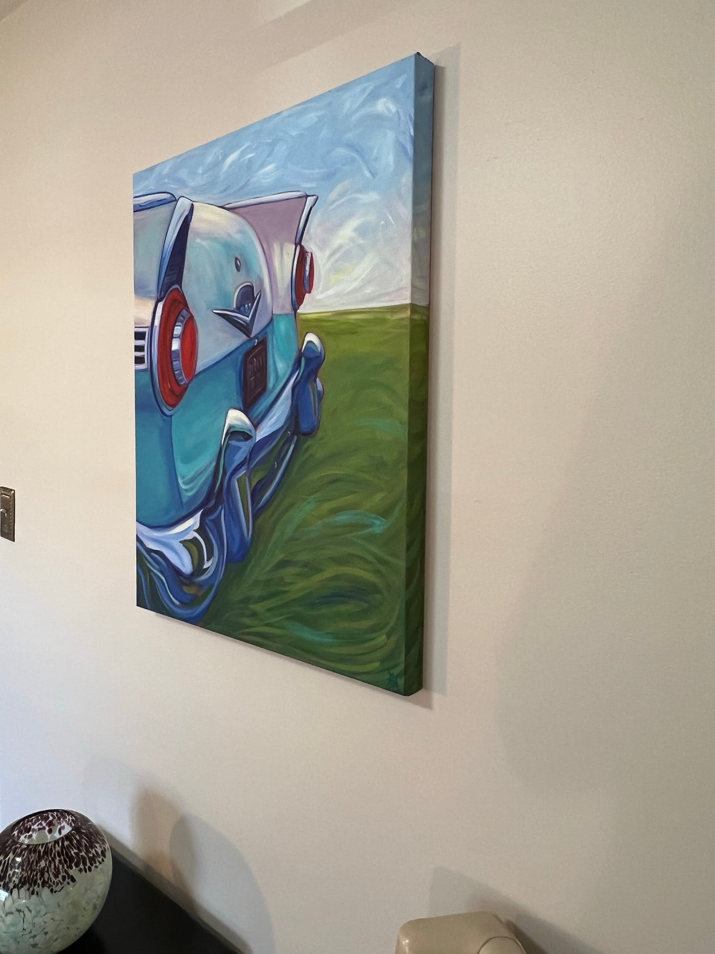 24x30 Original Acrylic Painting of a 1954 Ford Crown Vic