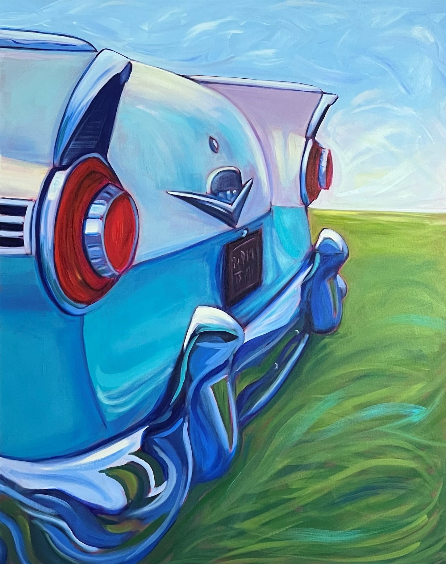 24x30 Original Acrylic Painting of a 1954 Ford Crown Vic