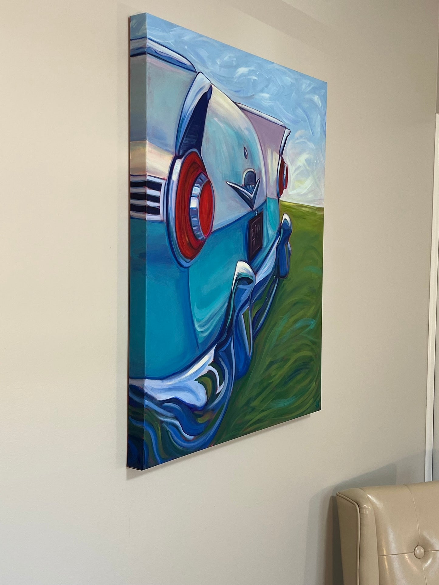 24x30 Original Acrylic Painting of a 1954 Ford Crown Vic